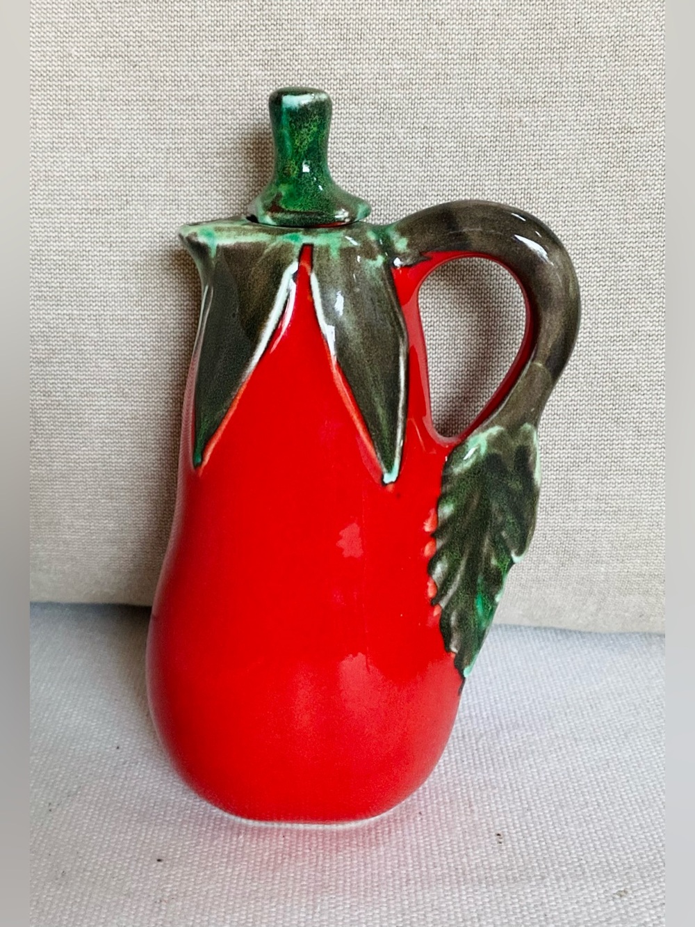 Vintage Italian Ceramic Red Pepper Pitcher Majolica Style - Made in Italy